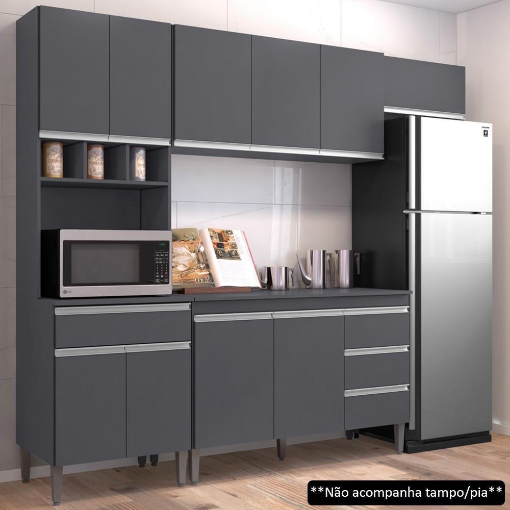 Cozinha Modulada 4 Peças Balcão Sem Tampo 120cm Andréia Cinza - Ajl Móveis - 2