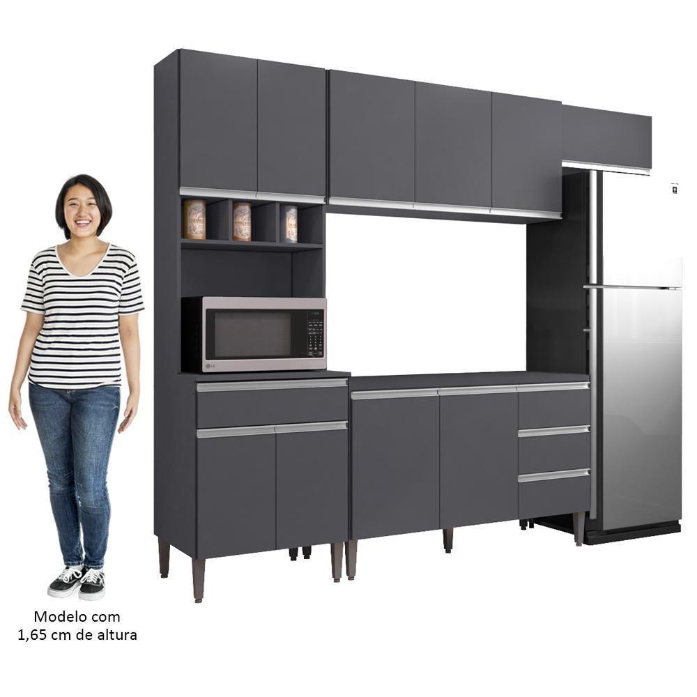 Cozinha Modulada 4 Peças Balcão Sem Tampo 120cm Andréia Cinza - Ajl Móveis - 5
