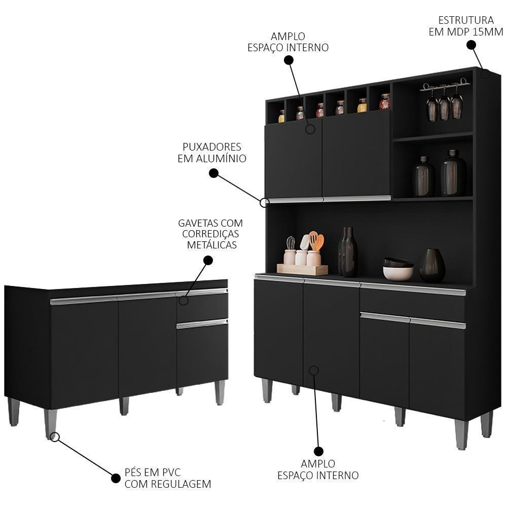 Cozinha Compacta Alice E Balcão Gabinete Sem Tampo Tatiane 120cm Preto - Ajl Móveis - 2