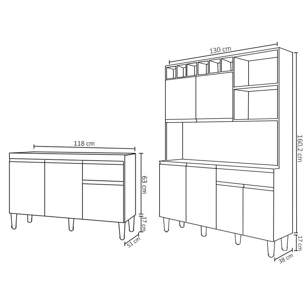 Cozinha Compacta Alice E Balcão Gabinete Sem Tampo Tatiane 120cm Preto - Ajl Móveis - 3