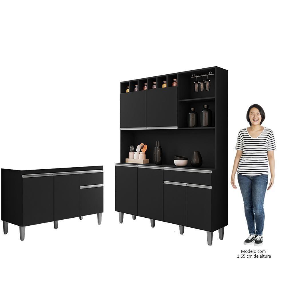 Cozinha Compacta Alice E Balcão Gabinete Sem Tampo Tatiane 120cm Preto - Ajl Móveis - 4