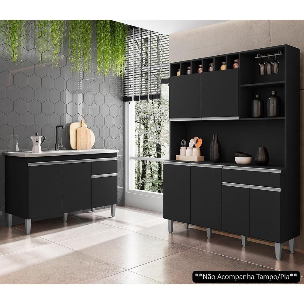 Cozinha Compacta Alice E Balcão Gabinete Sem Tampo Tatiane 120cm Preto - Ajl Móveis - 5