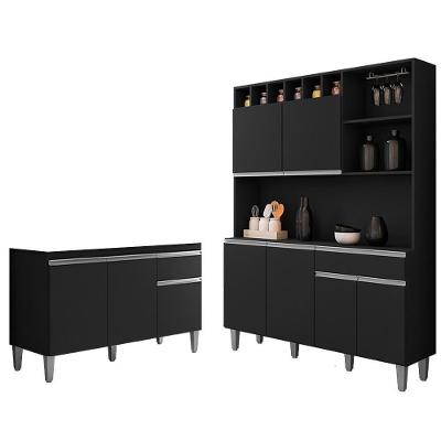Cozinha Compacta e Balcão Gabinete Alice Tatiane MDF 9 Portas 2 Gavetas 130cm Preto