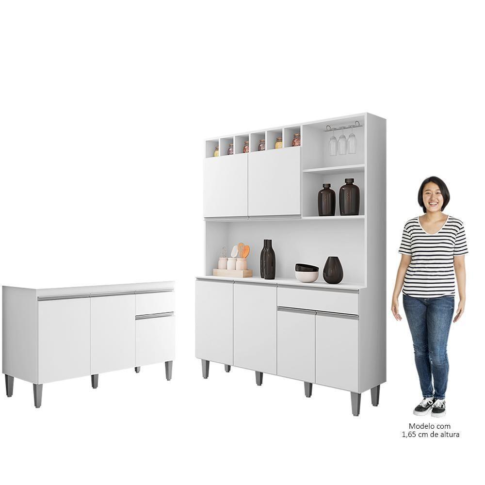 Cozinha Compacta Alice E Balcão Gabinete Sem Tampo Tatiane 120cm Branco - Ajl Móveis - 3