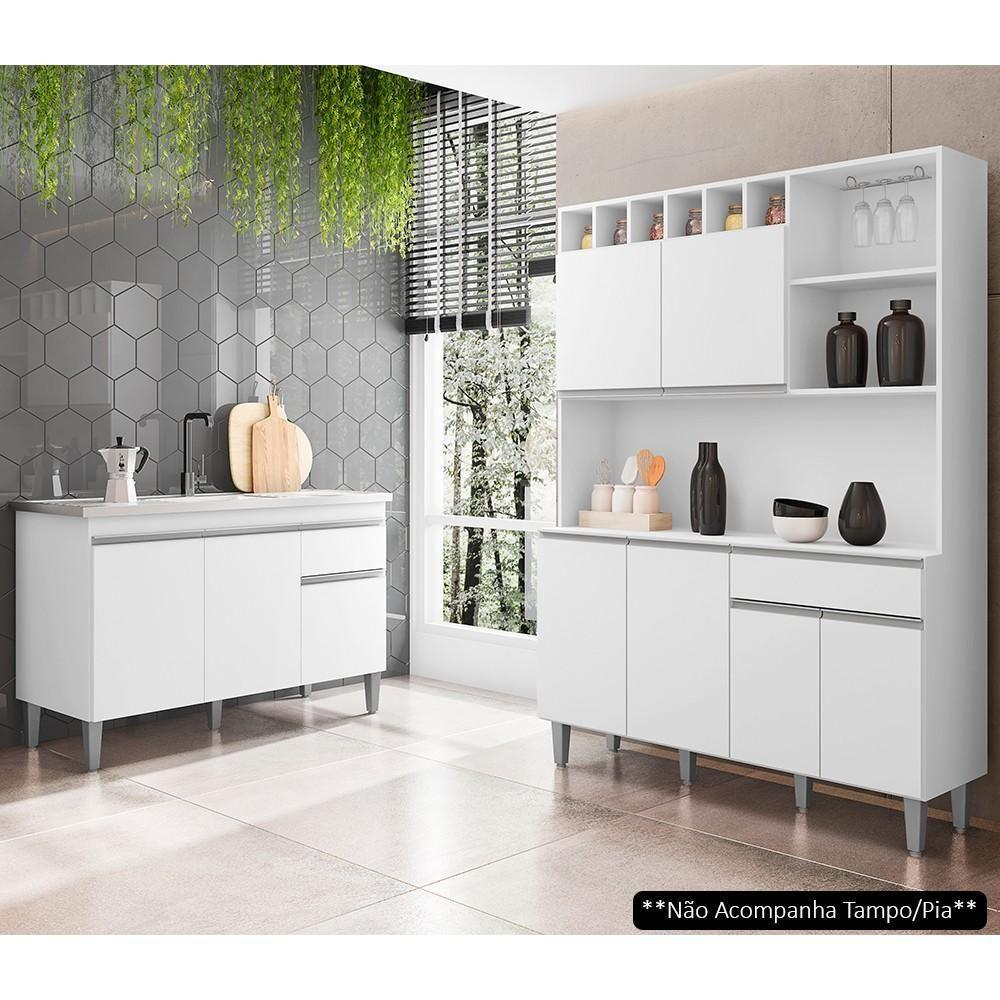 Cozinha Compacta Alice E Balcão Gabinete Sem Tampo Tatiane 120cm Branco - Ajl Móveis - 4