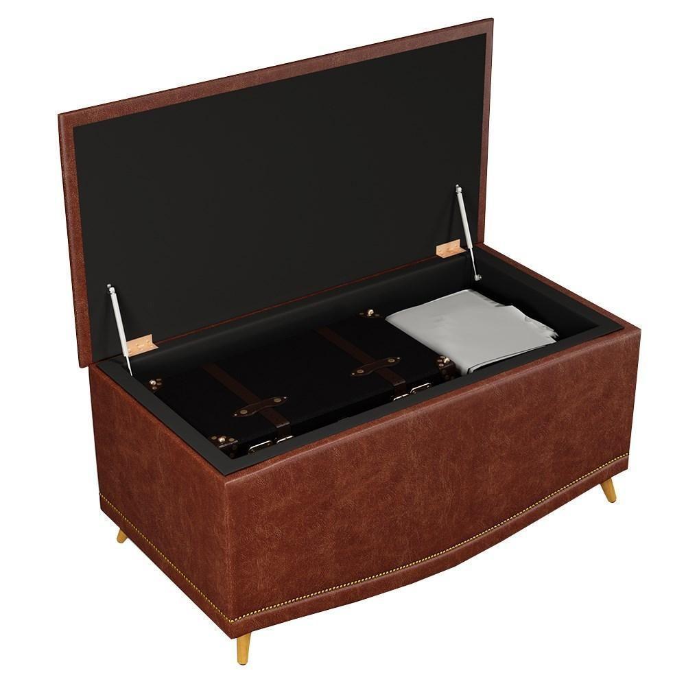 Cabeceira Cama Box Solteiro 90cm Com Calçadeira Baú Imperial J02 Facto Marrom-bege - Mpozenato - 5