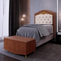 Cabeceira Cama Box Solteiro 90cm Com Calçadeira Baú Imperial J02 Facto Marrom-bege - Mpozenato