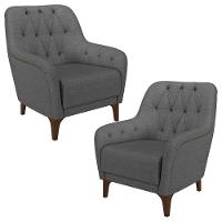 Kit 2 Poltronas Decorativas Para Sala Com Capitonê Pietà M22 Linho Cinza Escuro - Mpozenato - 1