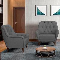 Kit 2 Poltronas Decorativas Para Sala Com Capitonê Pietà M22 Linho Cinza Escuro - Mpozenato - 5