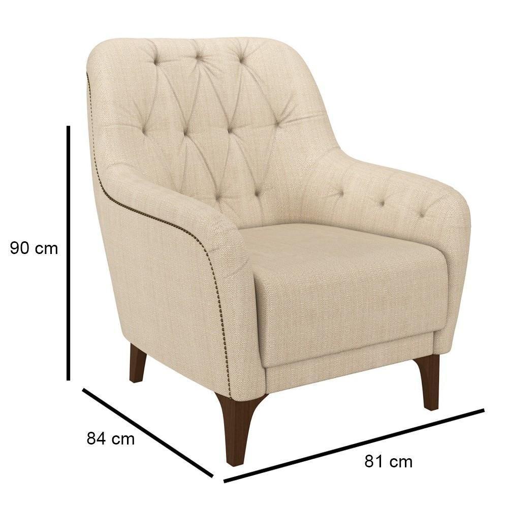 Kit 2 Poltronas Decorativas Para Sala Com Capitonê Pietà M22 Linho Champanhe - Mpozenato - 4