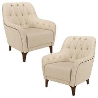 Kit 2 Poltronas Decorativas Para Sala Com Capitonê Pietà M22 Linho Champanhe - Mpozenato - 1