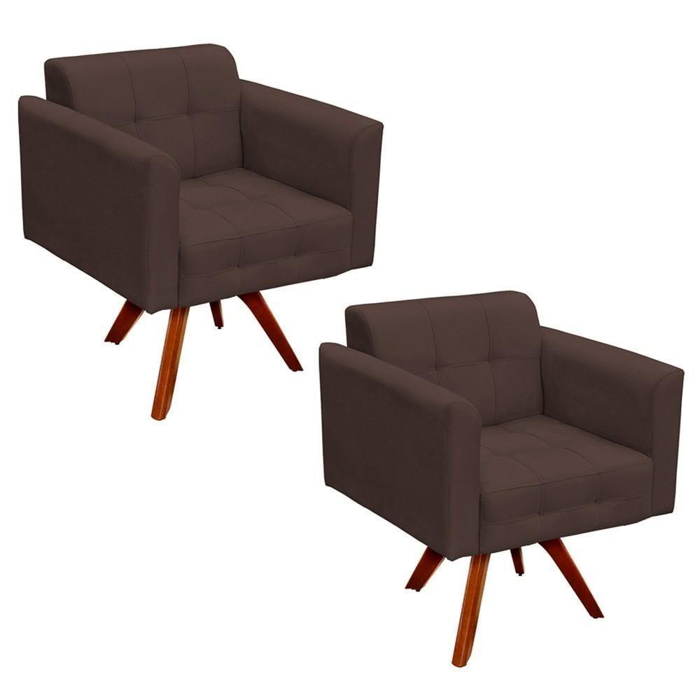 Kit 2 Poltronas Decorativas Base Madeira Giratória Ana Suede Marrom - Ibiza - 1