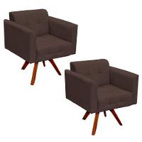 Kit 2 Poltronas Decorativas Base Madeira Giratória Ana Suede Marrom - Ibiza - 1