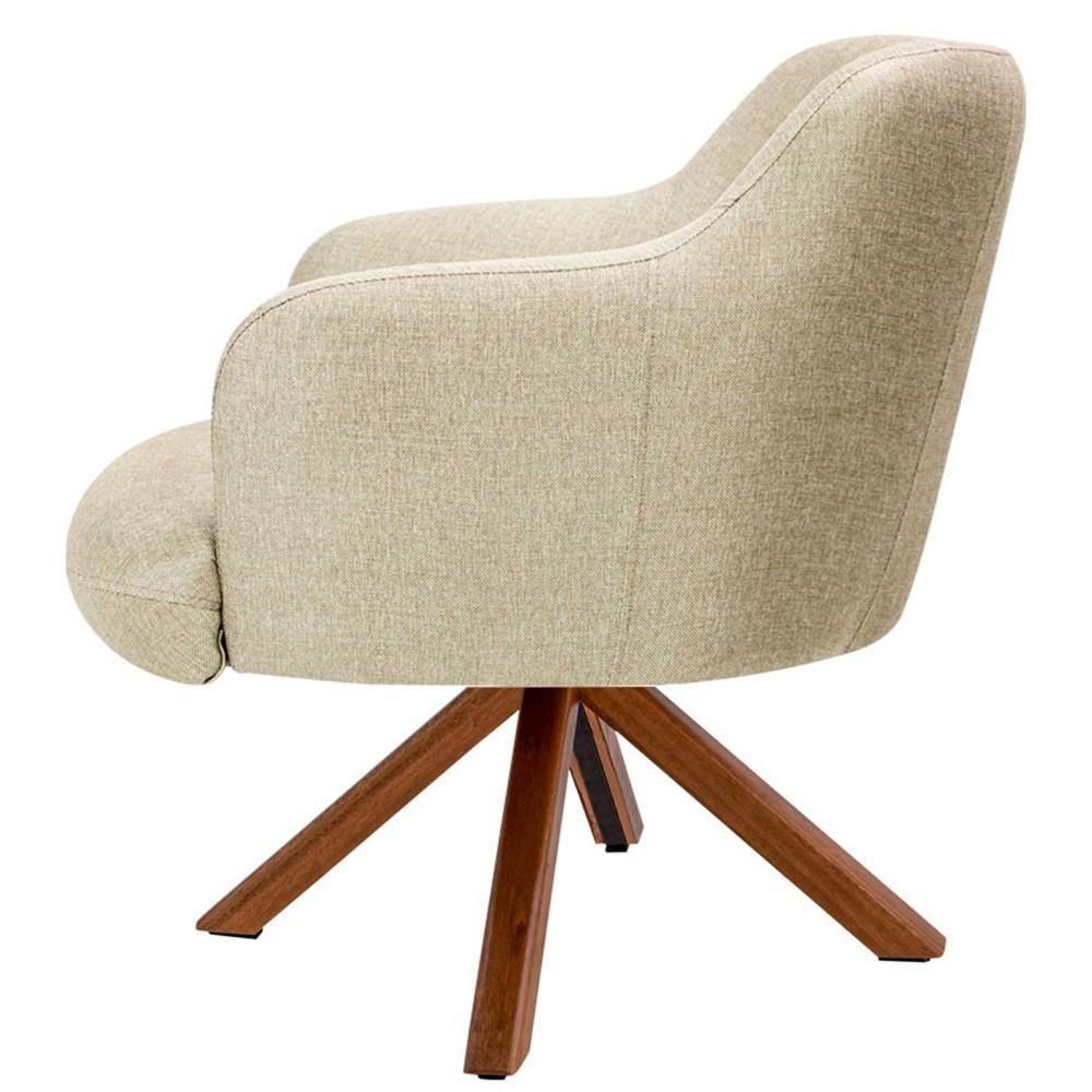 Kit 2 Poltronas Decorativas Giratórias Base Giromad Madeira Jade C-129 Linho Bege Escuro - Domi - 3
