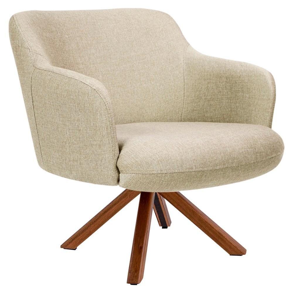 Kit 2 Poltronas Decorativas Giratórias Base Giromad Madeira Jade C-129 Linho Bege Escuro - Domi - 6