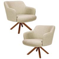 Kit 2 Poltronas Decorativas Giratórias Base Giromad Madeira Jade C-129 Linho Bege Escuro - Domi - 1