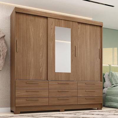 Guarda-roupa Casal 194,40 3 Portas 9 Gavetas Com Espelho Dante Estilo Mm Jatoba