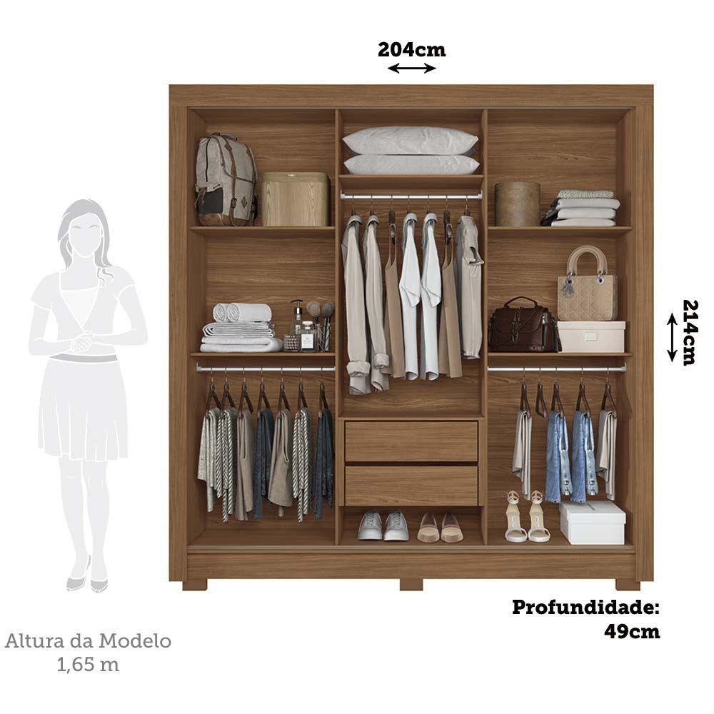 Guarda-roupa Casal 204cm 3 Portas 9 Gavetas Com Espelhos Arnaut Estilo Mm Jatoba/areia - 3