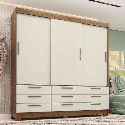 Guarda Roupa Casal Dante 3 Portas de Correr 9 Gavetas Jatoba-areia Estilo MM