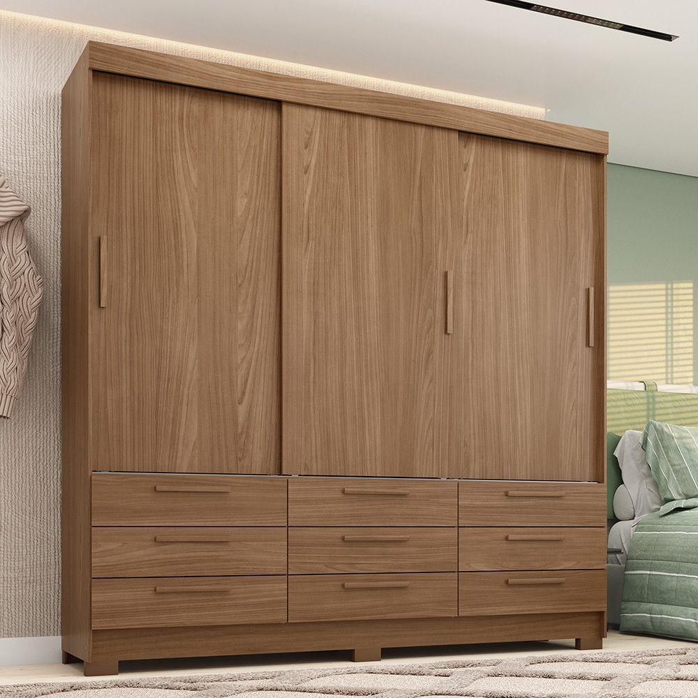 Guarda-roupa Casal 194,40 3 Portas 9 Gavetas Dante Estilo Mm Jatoba - 1