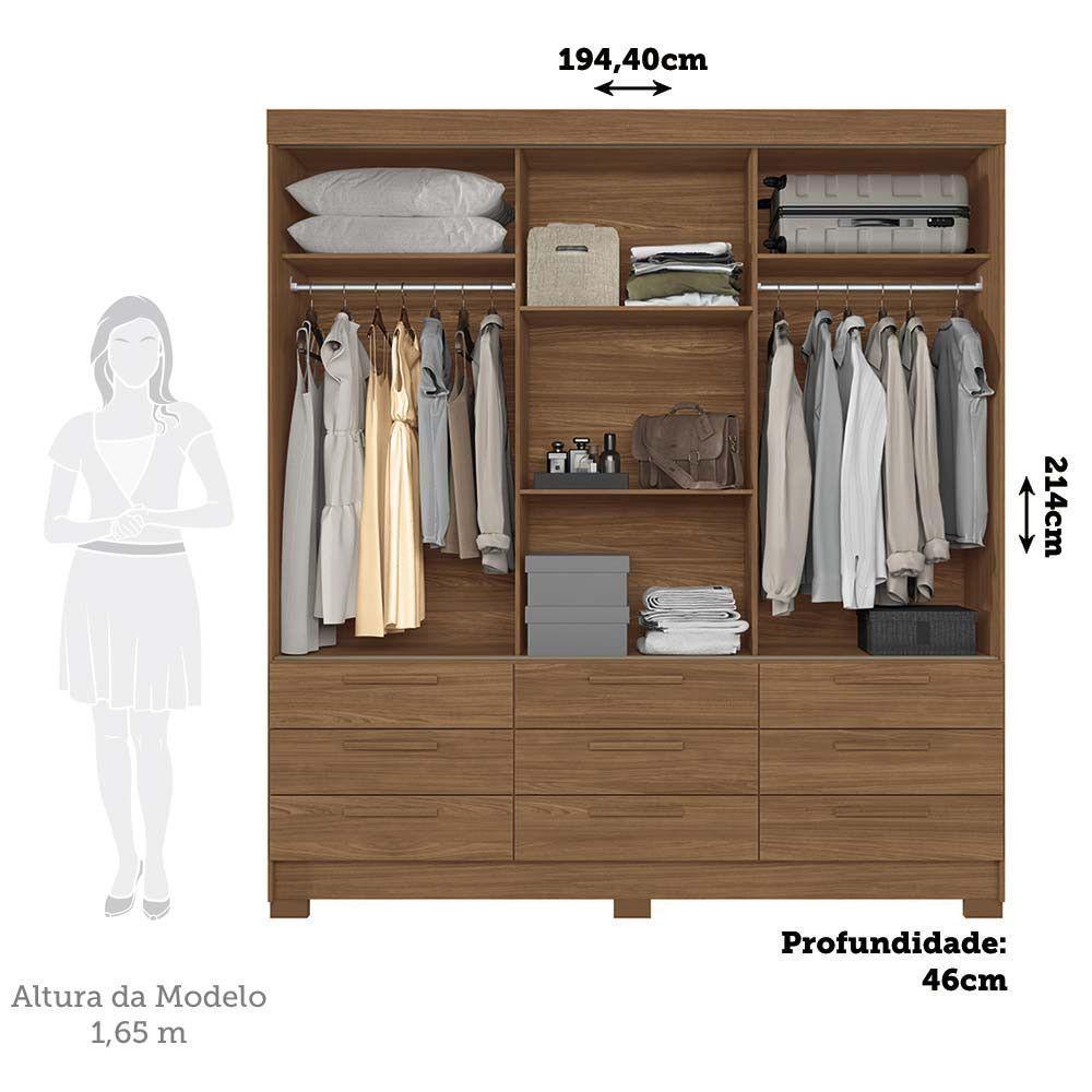 Guarda-roupa Casal 194,40 3 Portas 9 Gavetas Dante Estilo Mm Jatoba - 3