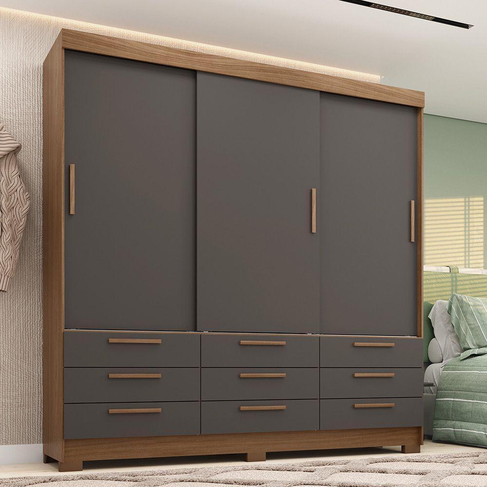 Guarda-roupa Casal 194,40 3 Portas 9 Gavetas Dante Estilo Mm Jatoba/grafitte - 1