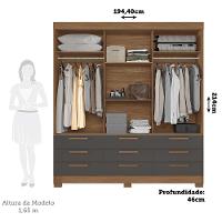 Guarda-roupa Casal 194,40 3 Portas 9 Gavetas Dante Estilo Mm Jatoba/grafitte - 2