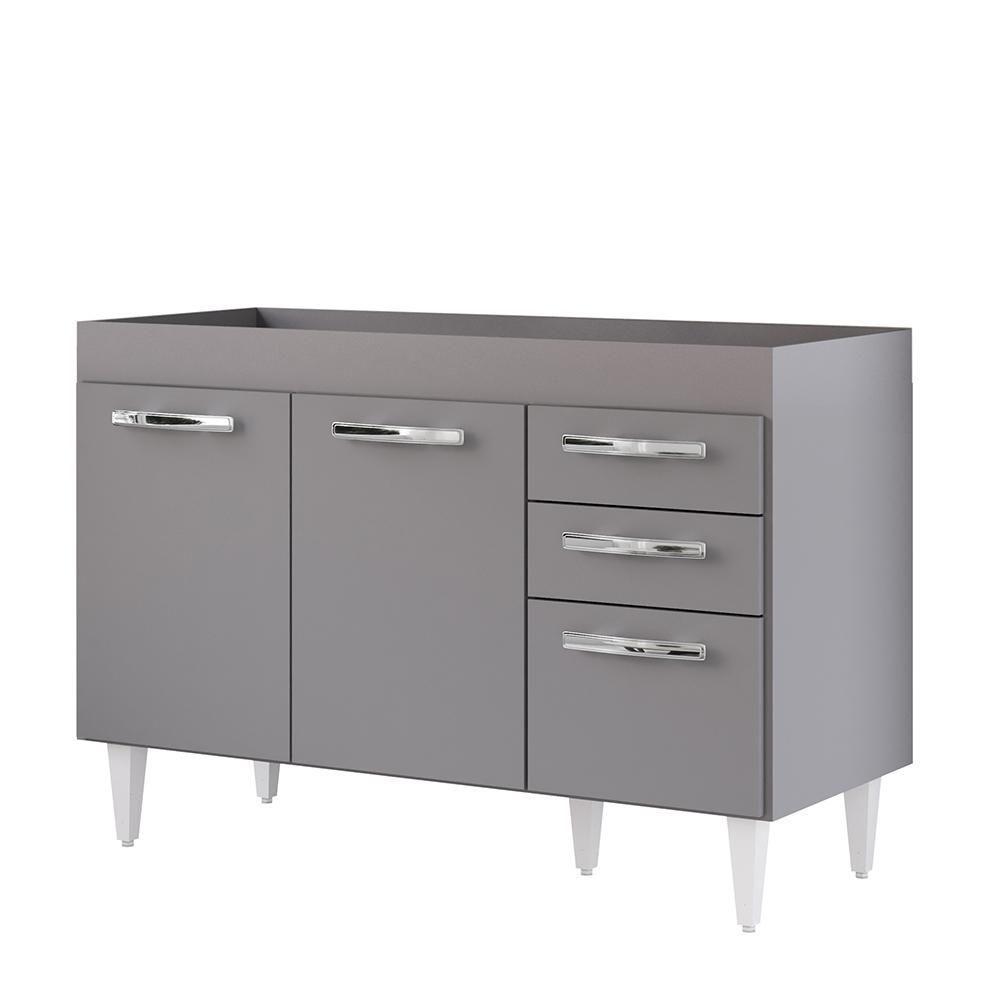 Balcão Gabinete Para Pia 120cm 3 Portas Sem Tampo Suécia Cinza - Lumil - 1
