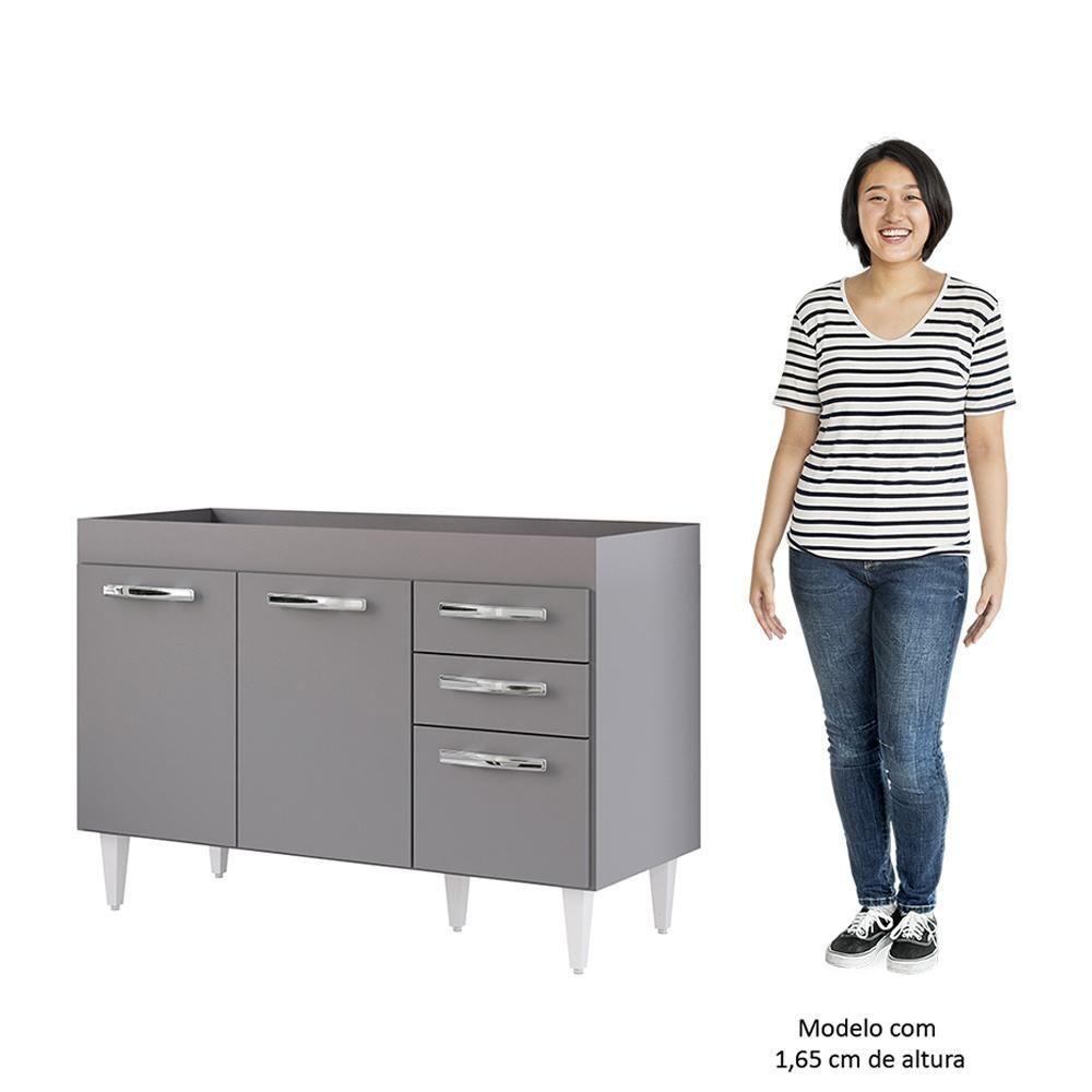 Balcão Gabinete Para Pia 120cm 3 Portas Sem Tampo Suécia Cinza - Lumil - 2