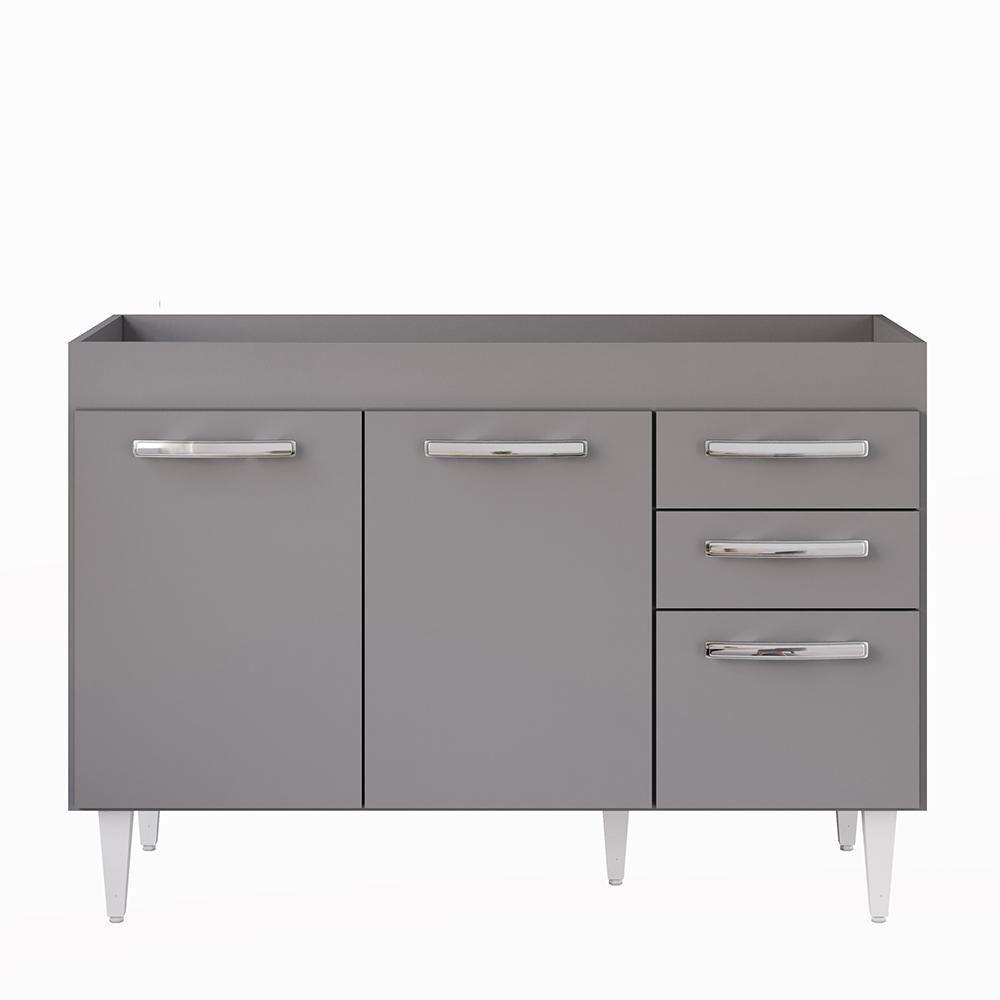 Balcão Gabinete Para Pia 120cm 3 Portas Sem Tampo Suécia Cinza - Lumil - 7