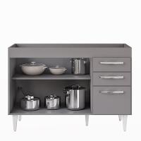 Balcão Gabinete Para Pia 120cm 3 Portas Sem Tampo Suécia Cinza - Lumil - 3