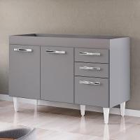 Balcão Gabinete Para Pia 120cm 3 Portas Sem Tampo Suécia Cinza - Lumil - 5