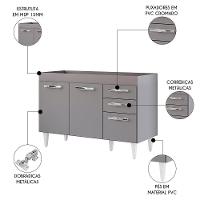 Balcão Gabinete Para Pia 120cm 3 Portas Sem Tampo Suécia Cinza - Lumil - 6