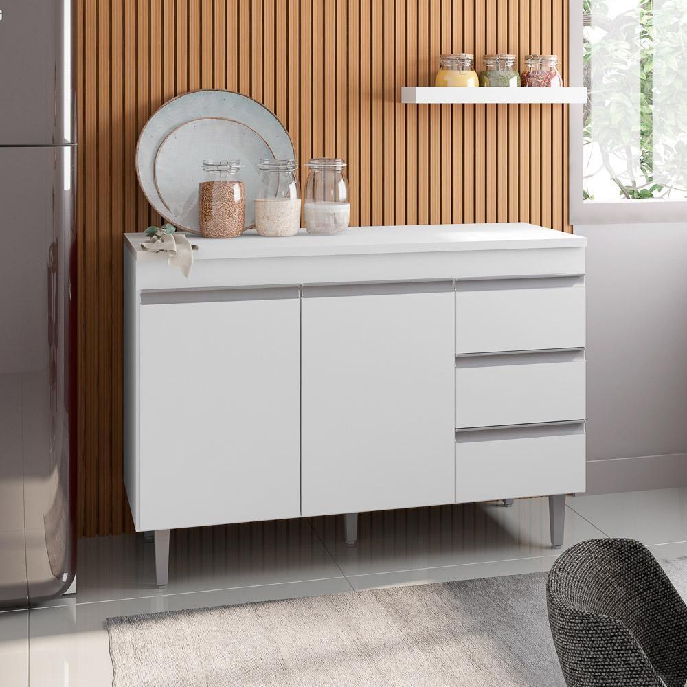 Balcão Gabinete Para Pia 120cm Com Tampo 2 Portas Andréia Branco - Ajl Móveis - 5