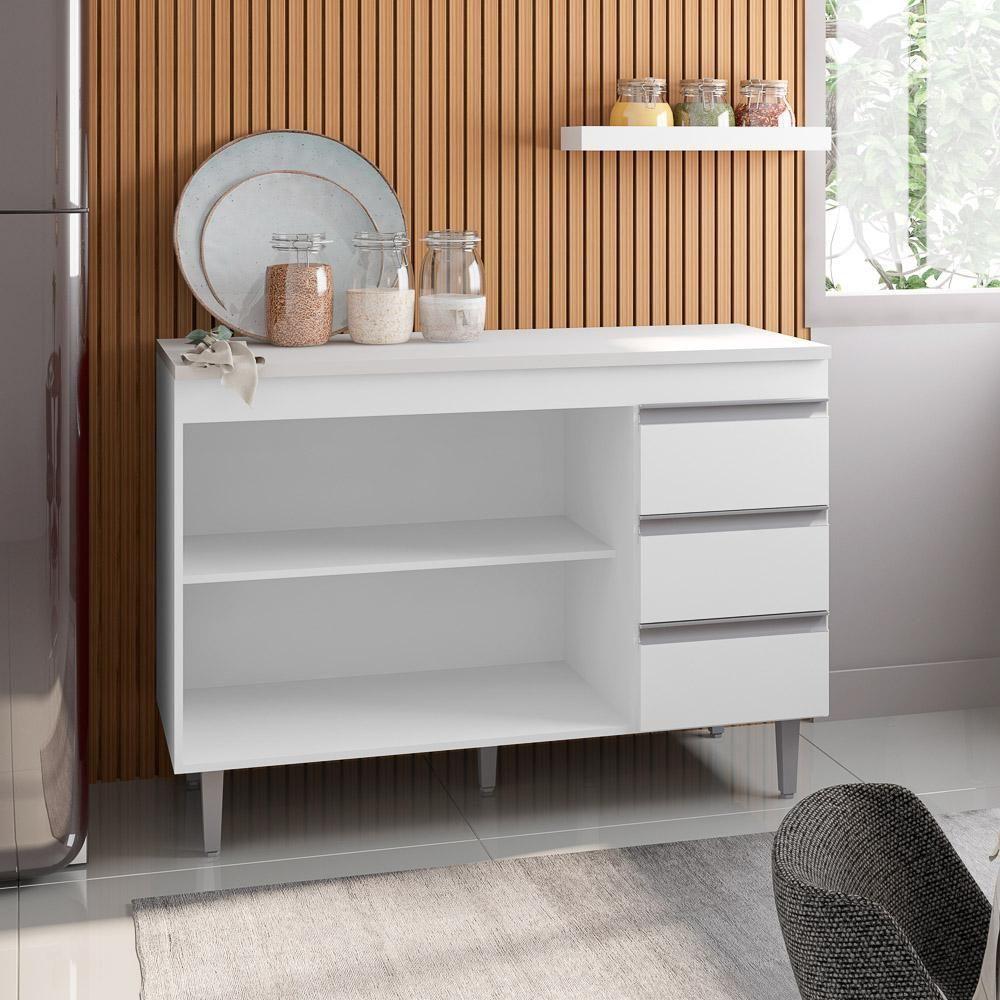 Balcão Gabinete Para Pia 120cm Com Tampo 2 Portas Andréia Branco - Ajl Móveis - 10