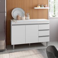 Balcão Gabinete Para Pia 120cm Com Tampo 2 Portas Andréia Branco - Ajl Móveis - 5