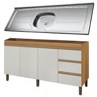 Balcão Gabinete Com Pia 160cm 3 Portas Karen P14 Nature-off White - Mpozenato - 1