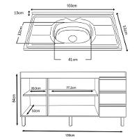 Balcão Gabinete Com Pia 160cm 3 Portas Karen P14 Nature-off White - Mpozenato