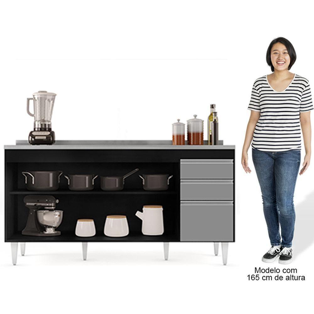 Balcão Gabinete Com Pia Inox 160cm Arkansas Preto-cinza - Lumil - 5