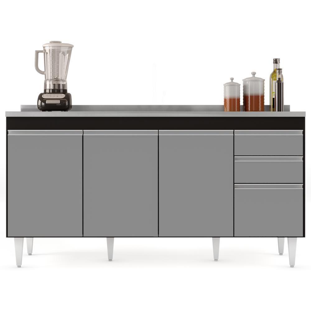 Balcão Gabinete Com Pia Inox 160cm Arkansas Preto-cinza - Lumil - 7