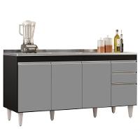 Balcão Gabinete Com Pia Inox 160cm Arkansas Preto-cinza - Lumil - 1