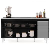 Balcão Gabinete Com Pia Inox 160cm Arkansas Preto-cinza - Lumil - 3