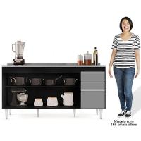 Balcão Gabinete Com Pia Inox 160cm Arkansas Preto-cinza - Lumil - 5