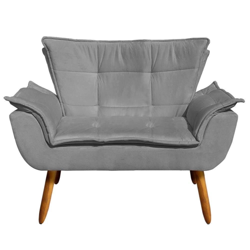 Kit Namoradeira 2 Lugares E 1 Poltrona Decorativa Pés Palito Opla Suede Grafite - Ibiza - 3