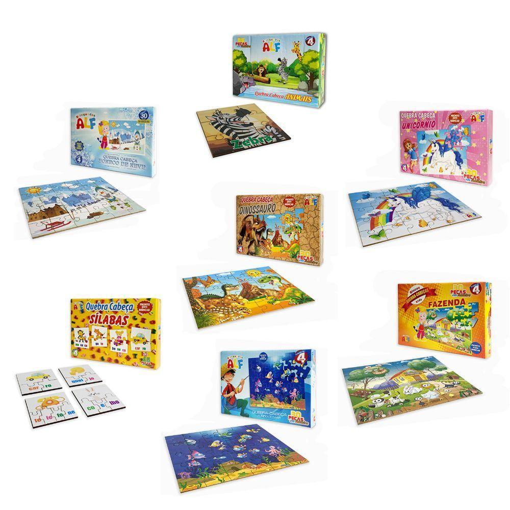 Kit Completo 7 Quebra Cabeça Infantil Divertido Em Madeira - 1