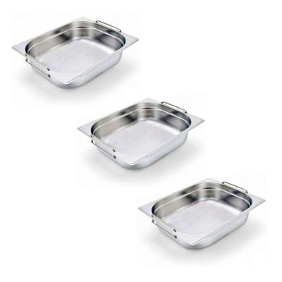 Kit 3 Cubas Gastronômica Inox Gn 1/2 65mm Com Alça Prateada