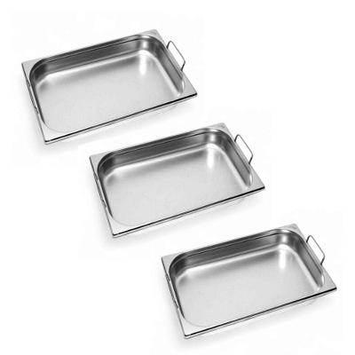 Kit 3 Cubas Gastronômica Inox Gn 1/1 65mm Com Alça Prateada