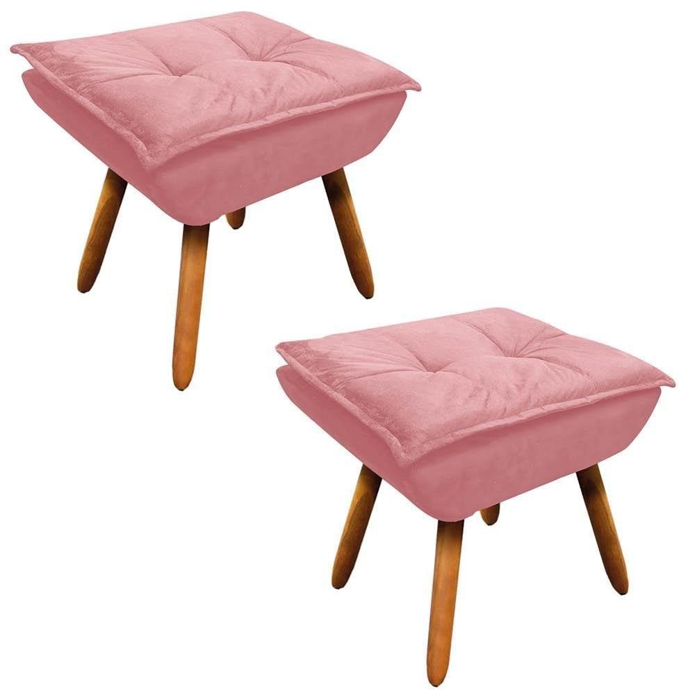 Kit 2 Puffs Decorativos Sala De Estar Pés Palito Opla Suede Rose - Ibiza - 1