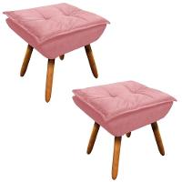 Kit 2 Puffs Decorativos Sala De Estar Pés Palito Opla Suede Rose - Ibiza - 1