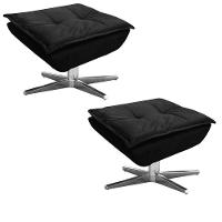 Kit 2 Puffs Decorativos Sala De Estar Giratória Cromada Opla Suede Preto - Ibiza - 1